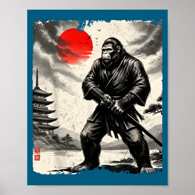 Affiche Funny Samurai Bigfoot Japanese Art Graphic Tee Ani (Devant)