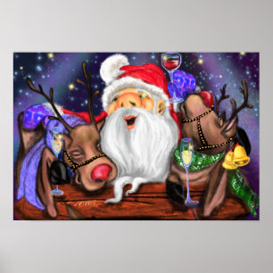 Affiche Funny Santa and Reindeer Party Christmas