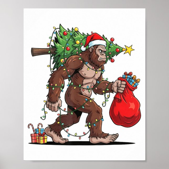 Affiche Funny Santa Bigfoot Christmas Tree Lights Xmas Boy (Devant)
