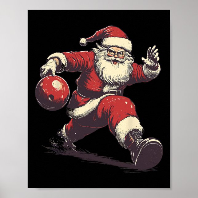 Affiche Funny Santa Bowler Bowling Player Christmas Xmas P (Devant)