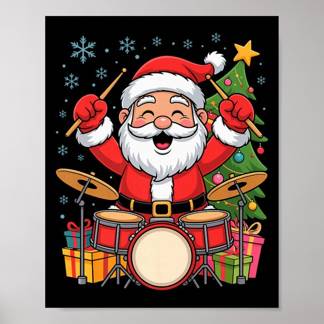 Affiche Funny Santa Christmas Design Drums Holiday Xmas Pa (Devant)