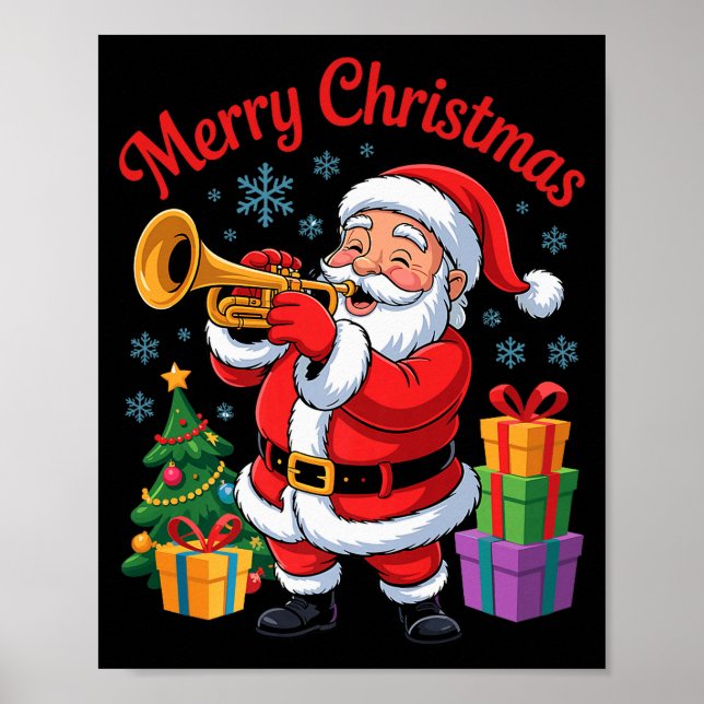 Affiche Funny Santa Christmas Design Trumpet Holiday Xmas  (Devant)