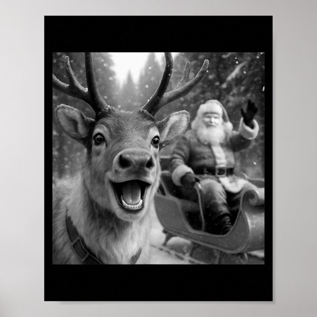 Affiche Funny Santa Claus In Sleigh With Reindeer Christma (Devant)