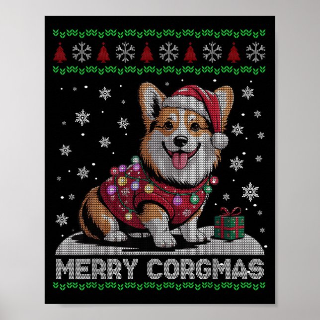 Affiche Funny Santa Corgi Dog Merry Corgmas Ugly Sweater C (Devant)