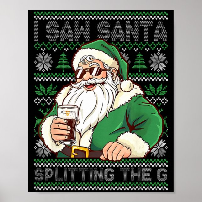 Affiche Funny Santa Drinking Beer Splitting G Christmas Ad (Devant)
