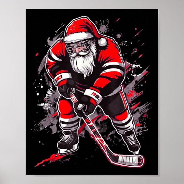 Affiche Funny Santa Hockey Christmas Retro Winter Player X (Devant)