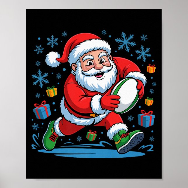 Affiche Funny Santa Playing Rugby Holiday Christmas Xmas P (Devant)