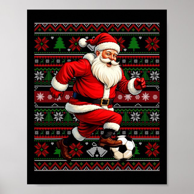 Affiche Funny Santa Playing Soccer Ugly Christmas Sweater  (Devant)