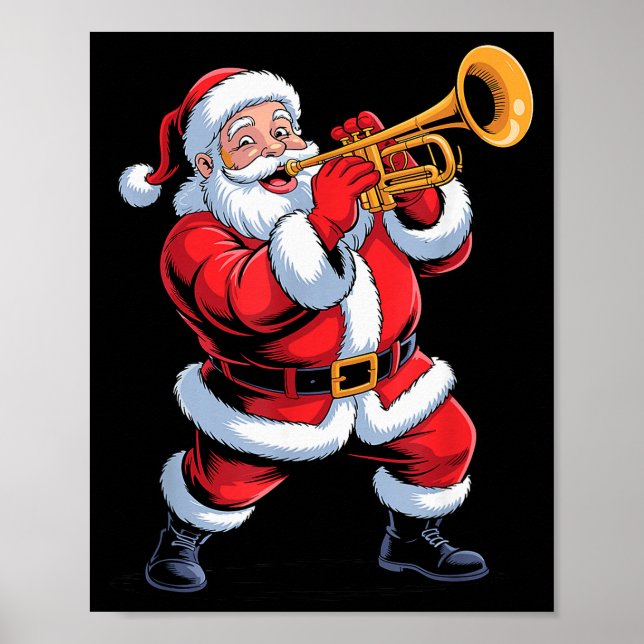 Affiche Funny Santa Playing Trumpet Holiday Chrismas Xmas  (Devant)