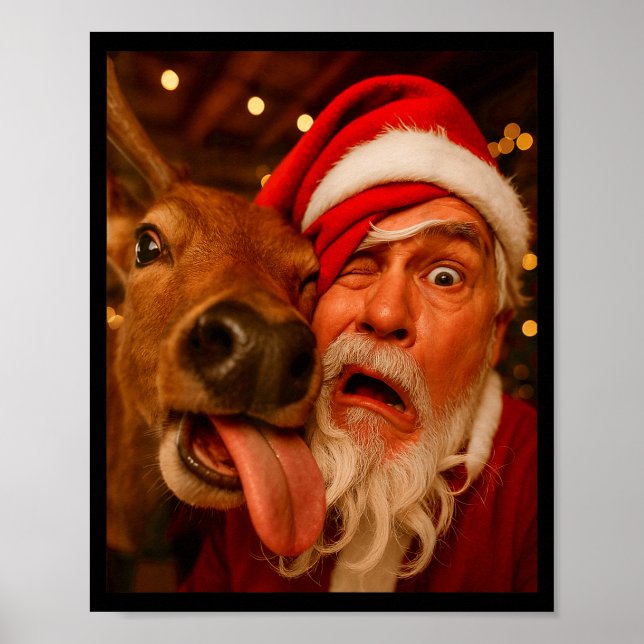 Affiche Funny Santa Selfie Reindeer Men Women Kids Christm (Devant)