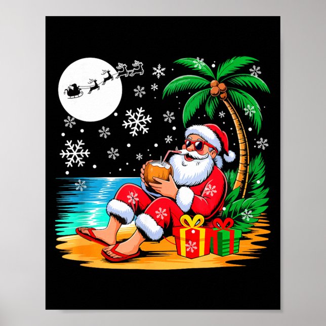 Affiche Funny Santa Sungles Drinking Coconut On Beach Chri (Devant)