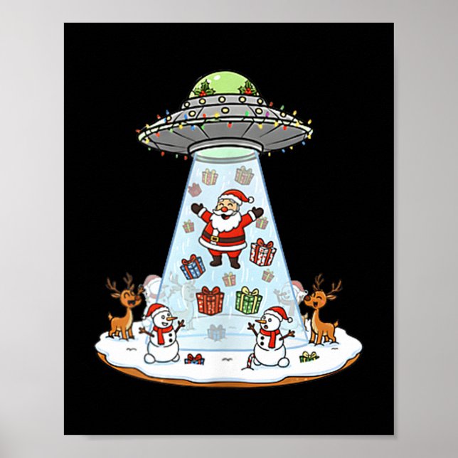 Affiche Funny Santa Ufo Delivery Happy Reindeer Snowman Ch (Devant)