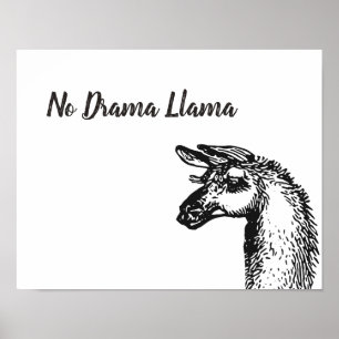 Affiche Funny Sassy No Drama Llama Dessin noir et blanc