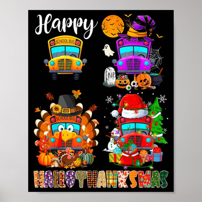 Affiche Funny School Bus Witch Turkey Santa Happy Hallotha (Devant)