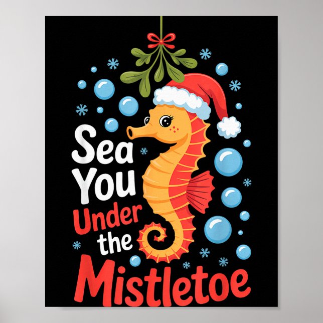 Affiche Funny Sea Horse Christmas Seahorse Santa Hat Kids  (Devant)