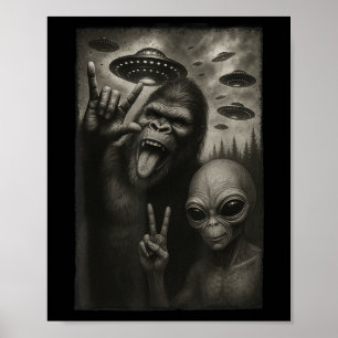 Affiche Funny Selfie Bigfoot Alien Sasquatch Rock À La Mai