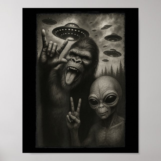 Affiche Funny Selfie Bigfoot Alien Sasquatch Rock À La Mai (Devant)