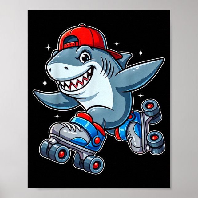 Affiche Funny Shark On Roller Skates Cute Cool Skater Anim (Devant)