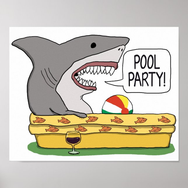 Affiche Funny Shark Ready for Pool Party (Devant)