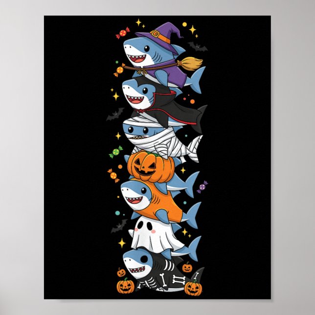 Affiche Funny Shark Witch Vampire Ghost Halloween Kids Men (Devant)