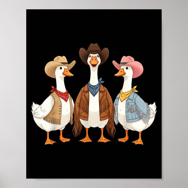 Affiche Funny Silly Goose Cowboy Western Cowgirl Goose Hum (Devant)