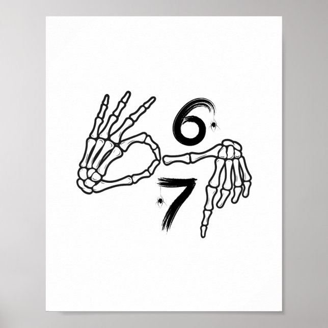 Affiche Funny Six Seven 6 7 Meme 67 Skeleton Hand Hallowee (Devant)