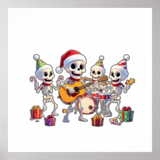 Affiche Funny Skeleton Band Christmas & New Year – 3D Cart (Devant)