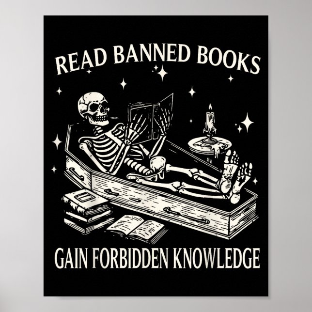 Affiche Funny Skeleton Read Banned Books Gain Forbidden Kn (Devant)
