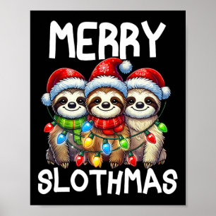 Affiche Funny Sloth Chapeau de Père Noël Rétro Noël Fam Co