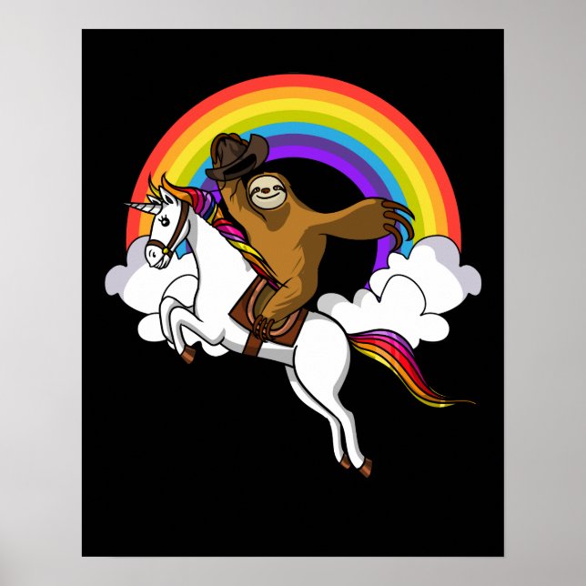 Affiche Funny Sloth Cowboy Riding Magique Unicorne Arc en  (Devant)