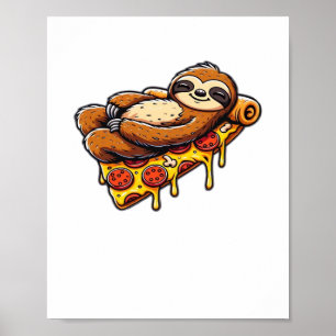 Affiche Funny Sloth mangeant Pizza, Kawaii Amoureux des an