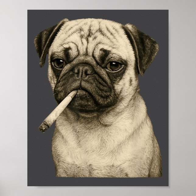 Affiche Funny Smoking Pug Dog Cigarette Gen Z Meme Graphic (Devant)