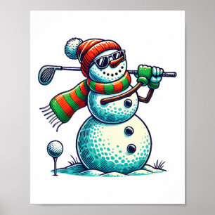 Affiche Funny Snoman Jouer Golf Ball Christmas Golf Love