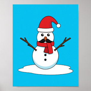 Affiche Funny Snowman avec Moustache et carotte