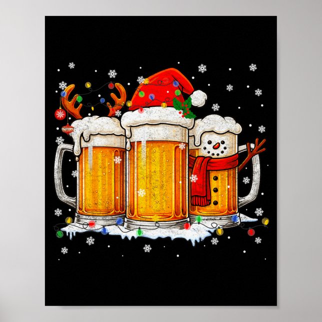 Affiche Funny Snowman Santa Hat Drink Christmas Xmas Men  (Devant)