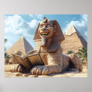 Affiche Funny Sphinx Statue Lecture Ancien Livre en Egypte