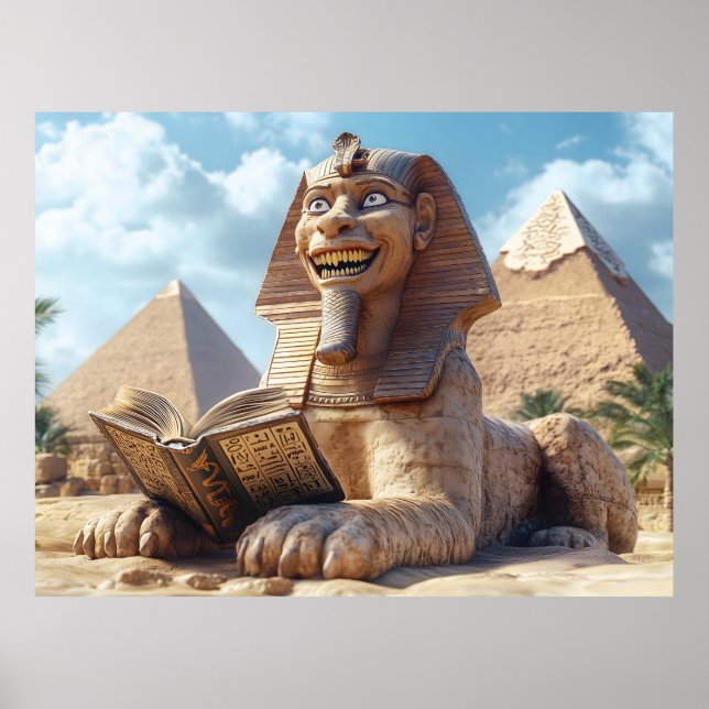 Affiche Funny Sphinx Statue Lecture Ancien Livre en Egypte (Devant)