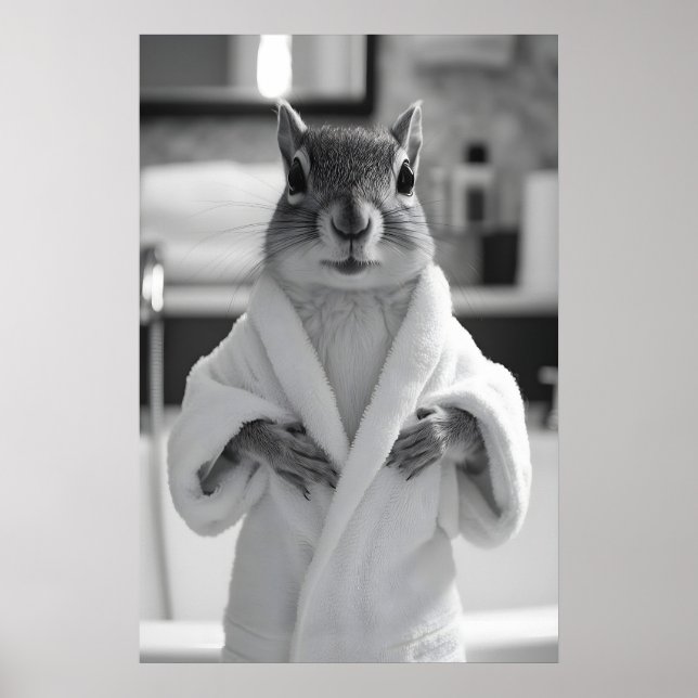 Affiche Funny Squirrel Bathrobe Print, Quirky Bathroom (Devant)
