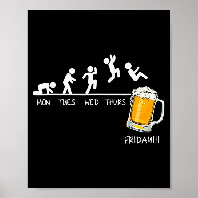 Affiche Funny Stickman Jumping Beer Days Of Week Friday Dr (Devant)