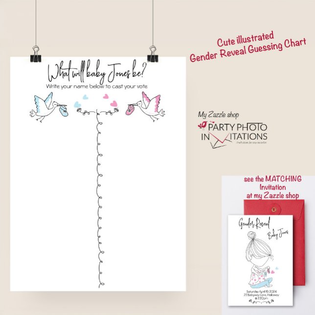 Affiche Funny stork Genre Reveal Graphique (Gender reveal guessing chart)