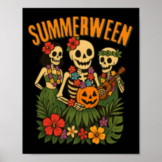 Affiche Funny Summerween Skeletons Luau Party Halloween Be