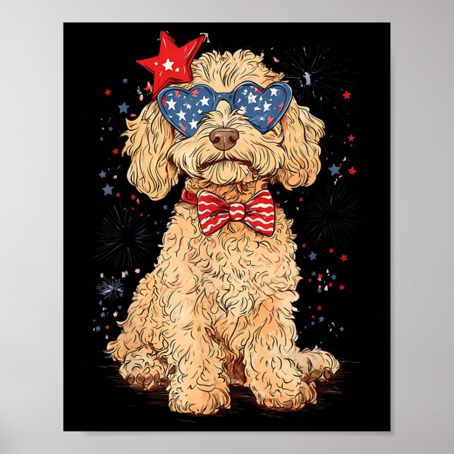 Affiche Funny Sungles Patriotique Goldendoodle Merica 4e d (Devant)