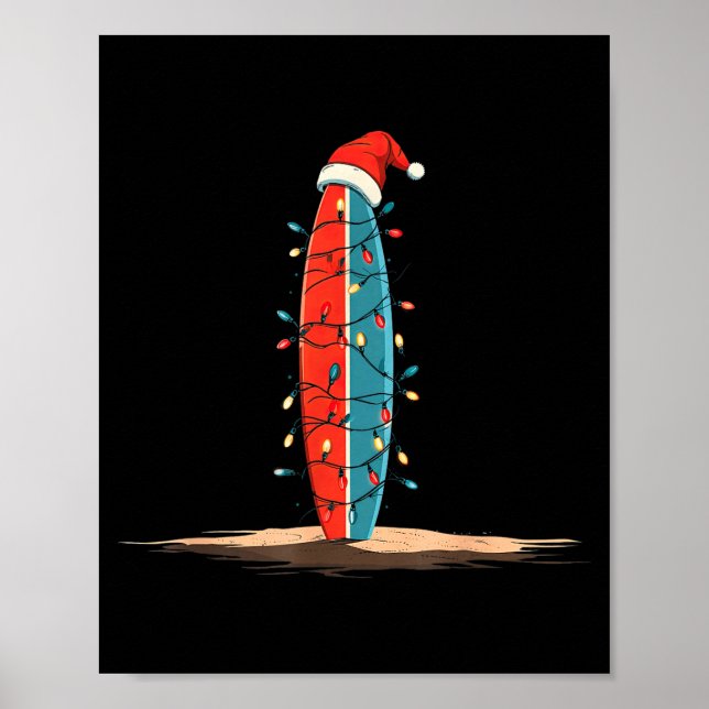 Affiche Funny Surf Christmas Lights Lover Surfboard Surfin (Devant)