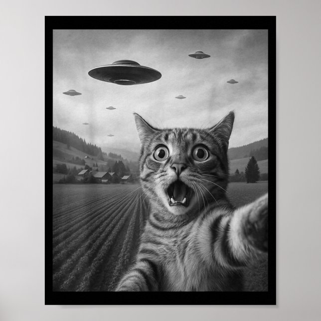 Affiche Funny Surprised Ed Cat Selfie With Alien Ufo Cat U (Devant)