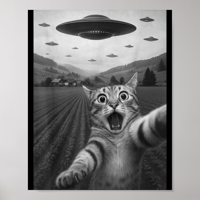 Affiche Funny Surprised Ed Cat Selfie With Alien Ufo Cat U (Devant)