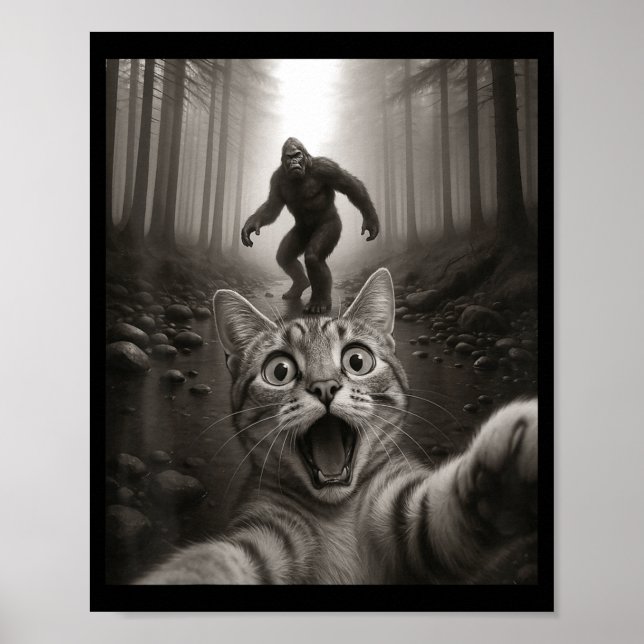 Affiche Funny Surprised Ed Cat Selfie With Bigfoot Sasquat (Devant)