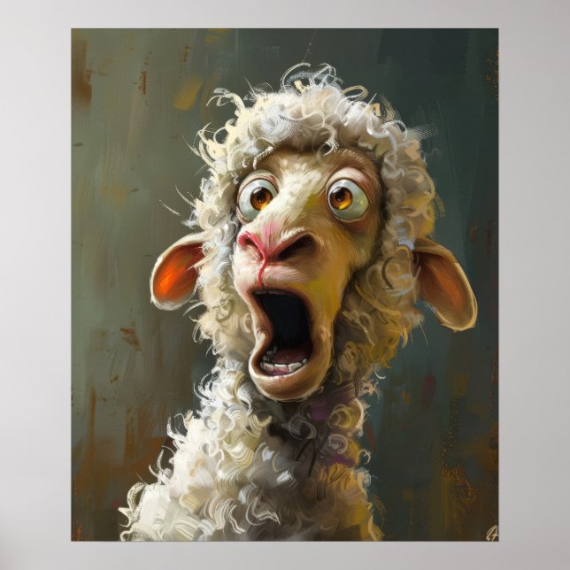 Affiche Funny Surprised Sheep Whimsical Animal Expression (Devant)