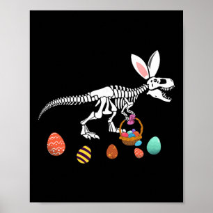 Affiche Funny T Rex Pâques Squelette Lapin Sket Chasse aux