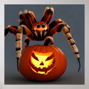 Affiche Funny Tarantula With Jack O' Lantern Halloween
