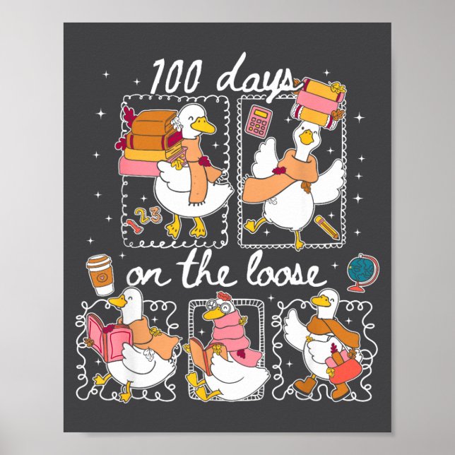 Affiche Funny Teachers Silly Goose 100 Day Of School, Goos (Devant)